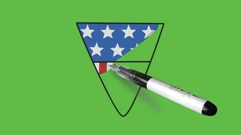 Sketch banner in triangular shape with strip and star in blue, red and white Stock Footage 157613710