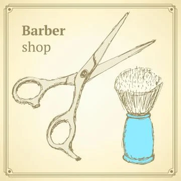 Sketch barber set in vintage style Stock Illustration