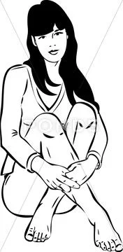 A sketch barefoot girl in a t-shirt Stock Illustration