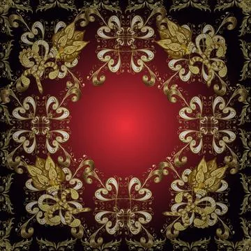 Sketch baroque, damask. Golden elements on black, red and brown colors. Seamless Illustrazione stock