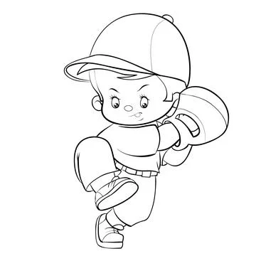 Sketch, baseball player in cap ready to throw the ball, isolated object on wh Stock Illustration