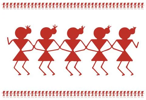 Sketch of Basic Warli Painting outline and silhouette editable illustration Stock Illustration