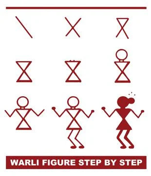 Sketch of Basic Warli Painting outline and silhouette editable illustration Stock Illustration