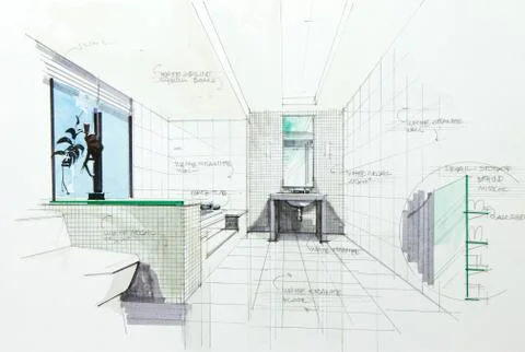 Sketch of a bathroom Stock Illustration
