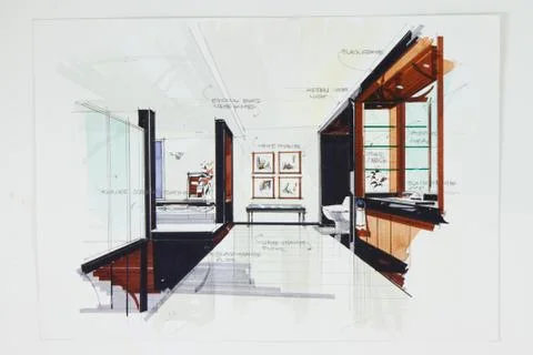 Sketch of a bathroom Stock Illustration