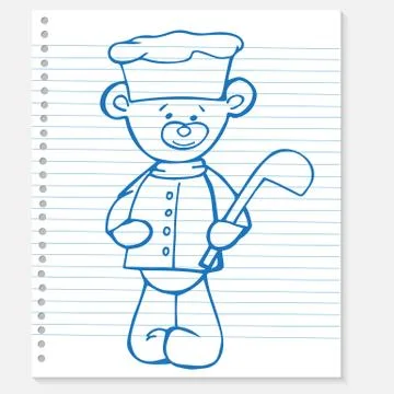 Sketch bear cook on a notebook Stock Illustration