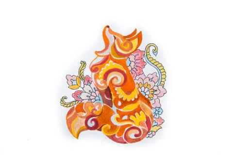 A sketch of a beautiful fox in patterns on a white background. Stock Illustration
