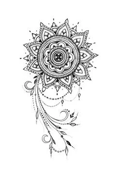 Sketch of a beautiful pattern with a mandala on a white background. Stock Illustration