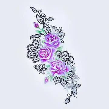 A sketch of a beautiful purple roses in a pattern on a white background. Stock Illustration