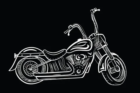 Sketch biker motorcycle on black Stock Illustration