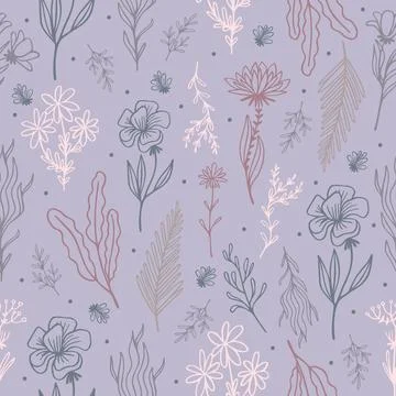 Sketch branch seamless pattern. Contour branches, sketch floral wallpaper Ilustração Stock