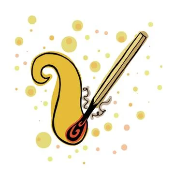 A sketch of a burning match. Illustrazione stock