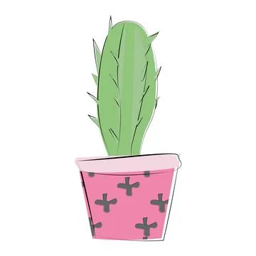 Sketch of a cactus in a flower pot with a pattern Illustrazione stock