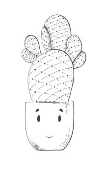 Sketch of a cactus in a nice pot. Vector illustration in sketch style. Stock Illustration