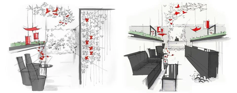 Sketch of a cafe Stock Illustration