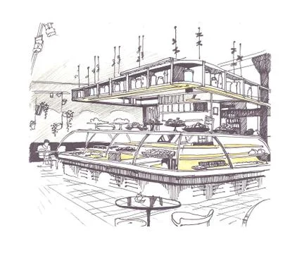 Sketch of cafe interior Stock Illustration