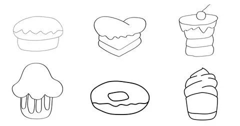 Sketch cake set brushes isolated on white background for art design Stock Illustration