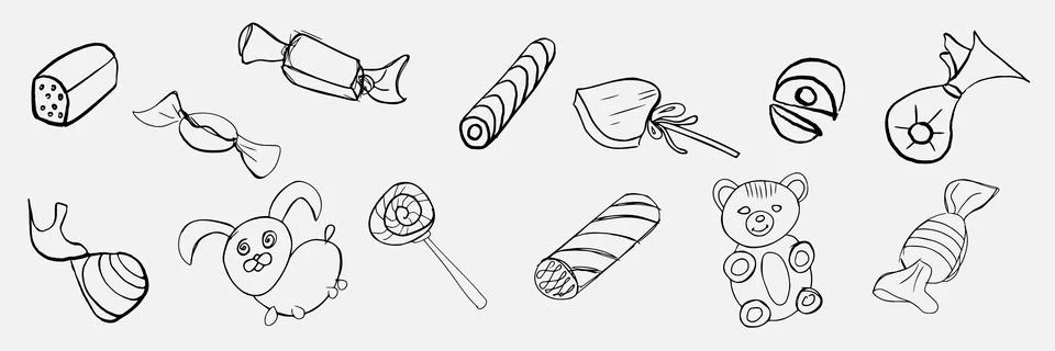 Sketch candy icons vector set n a white background Stock Illustration