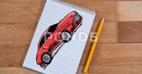 Sketch of car hand drawing in sketch pad Stock Photos