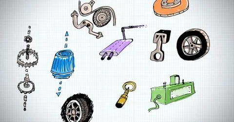 Sketch of car mechanic elements Stock Photos