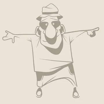 Sketch of a cartoon man standing with his arms outstretched to the sides Stock Illustration