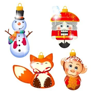 Sketch with Christmas tree decorations different forms isolated on white 스톡 일러스트