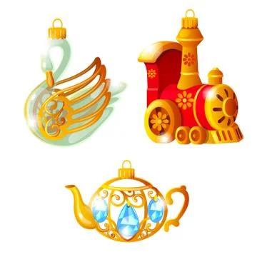 Sketch with Christmas tree decorations different forms isolated on white Stock Illustration