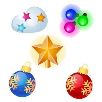 Sketch with Christmas tree decorations different forms isolated on white Stock Illustration