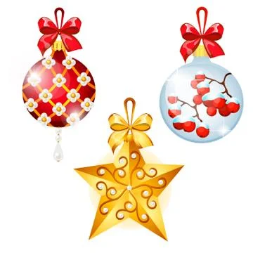 Sketch with Christmas tree decorations different forms isolated on white Stock Illustration