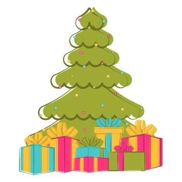 Sketch of a christmas tree with presents イラスト素材