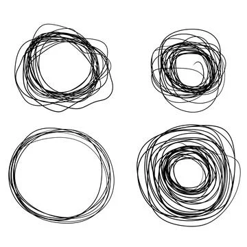 Sketch circle. Black ring set. Abstract geometric shape. Chaotic tangled line イラスト素材