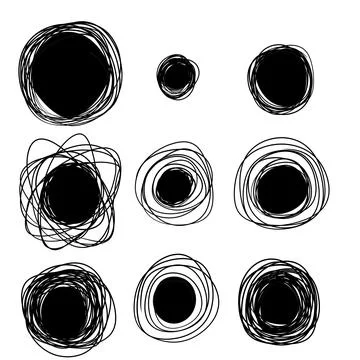 Sketch circle. Black ring set. Abstract geometric shape. Chaotic tangled line Illustrazione stock