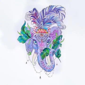Sketch of a circus elephant on a white background. Illustrazione stock