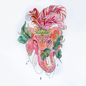 Sketch of a circus elephant on a white background. Stock Illustration