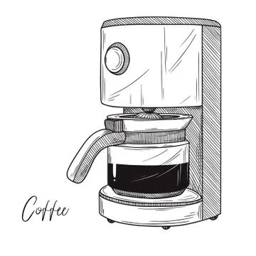 Sketch of coffee maker isolated on white background. Vector illustration Stock Illustration