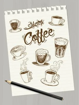 Sketch Coffee on paper 스톡 일러스트