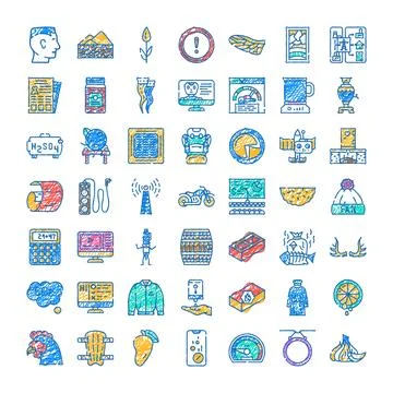 Sketch collection of various objects and concepts doodle set Illustrazione stock
