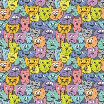 Sketch colorful cat pattern Stock Illustration