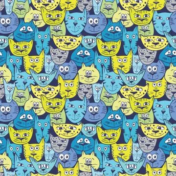 Sketch colorful cat pattern Stock Illustration