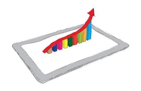 Sketch computer tablet showing a spreadsheet with  charts Stock Illustration