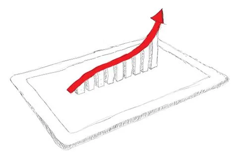 Sketch computer tablet showing a spreadsheet with  charts Stock Illustration