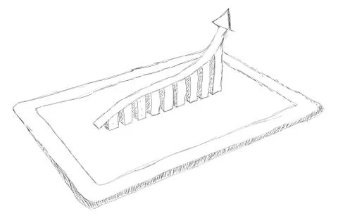Sketch computer tablet showing a spreadsheet with  charts Stock Illustration