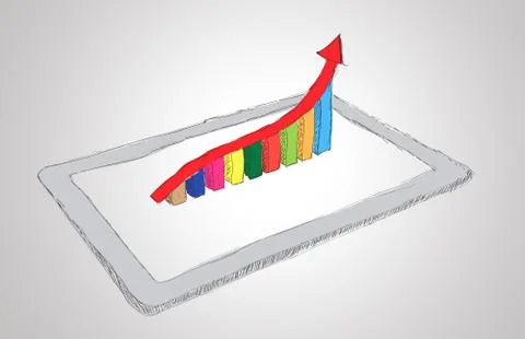 Sketch computer tablet showing a spreadsheet with  charts Stock Illustration