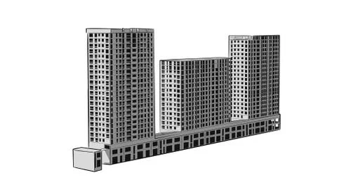 Sketch. Construction site . City. Vector hand draw Stock Illustration
