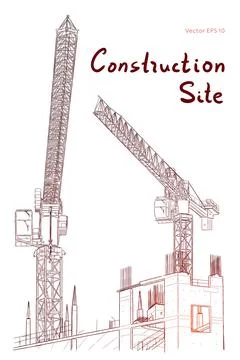 Sketch. Construction site. City. Vector hand draw Stock Illustration
