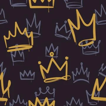 Sketch crown pattern. Seamless print texture girl princess crowns luxury royal Stock Illustration
