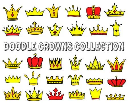 Sketch crowns collection. Doodle princess crown icons. Vector illustration. Stock Illustration