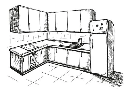 Sketch cuisine. Plan kitchen. Vector illustration Stock Illustration