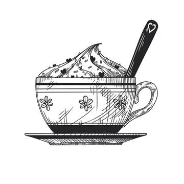 Sketch of a cup of coffee with foam. Vector illustration of a sketch style. Stock Illustration