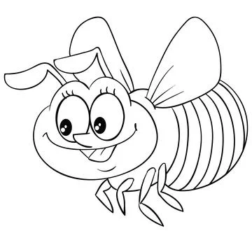 Sketch, cute character of a bee in flight with small wings, coloring book, ca Stock Illustration